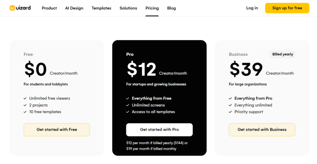 uizard ai pricing - uizard ai all pricing plans
