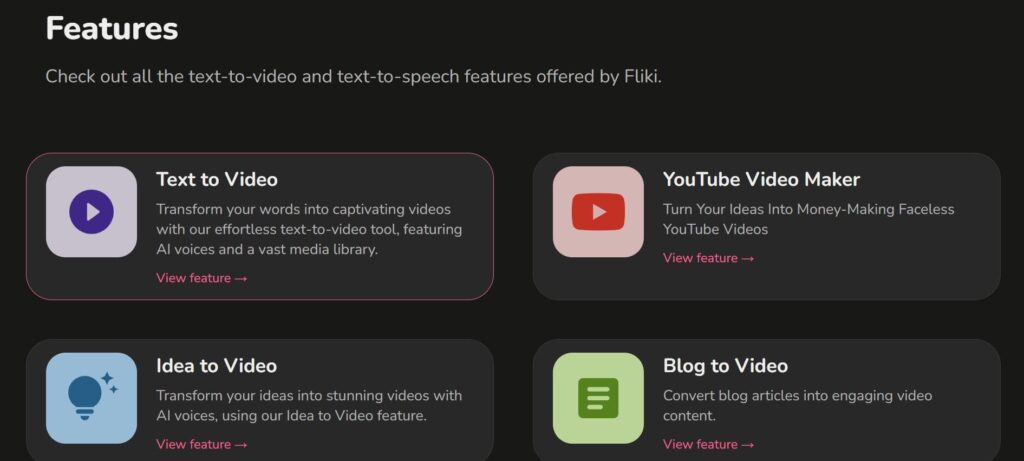 All features of Fliki AI.