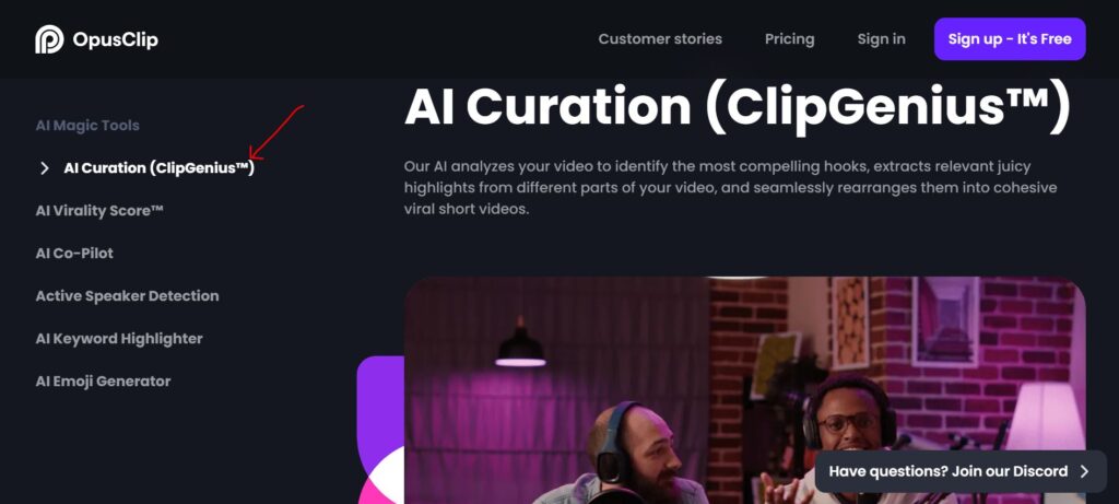 All features of opus clip