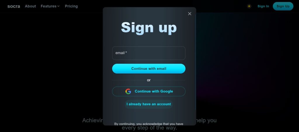 How to login/signup to socra AI?
