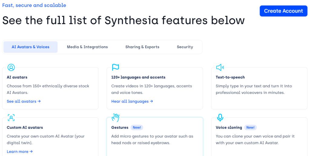What are the features of Synthesia AI?