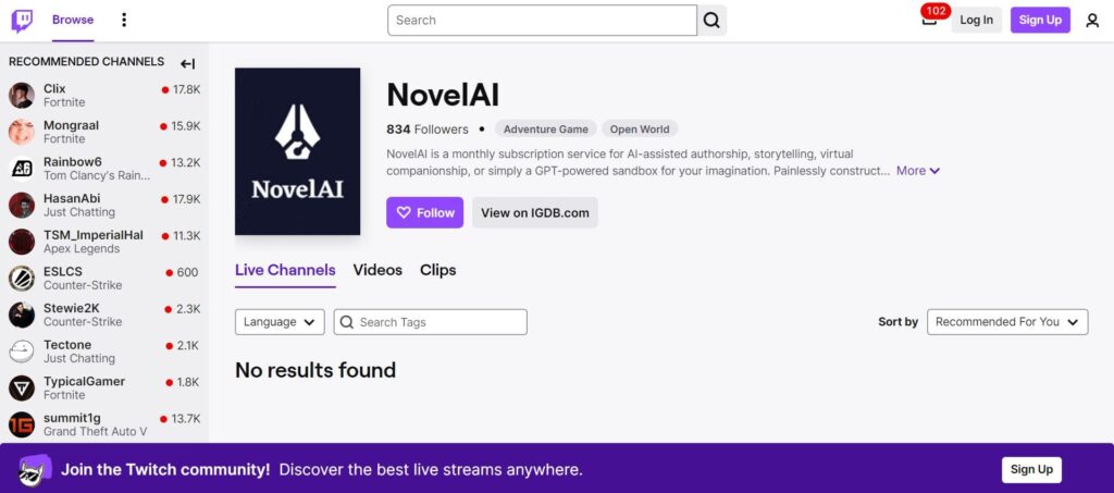 Participating in Novel AI Streamers give away to get NovelAI Gift Key