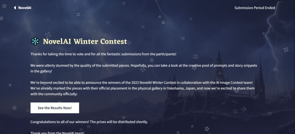 Participating in Novel AI contests to get NovelAI Gift Key.