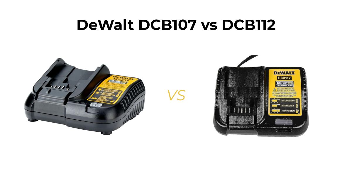 DeWalt DCB107 vs DCB112 comparison guide. Discover which charger offers faster charging and better value for your tools.